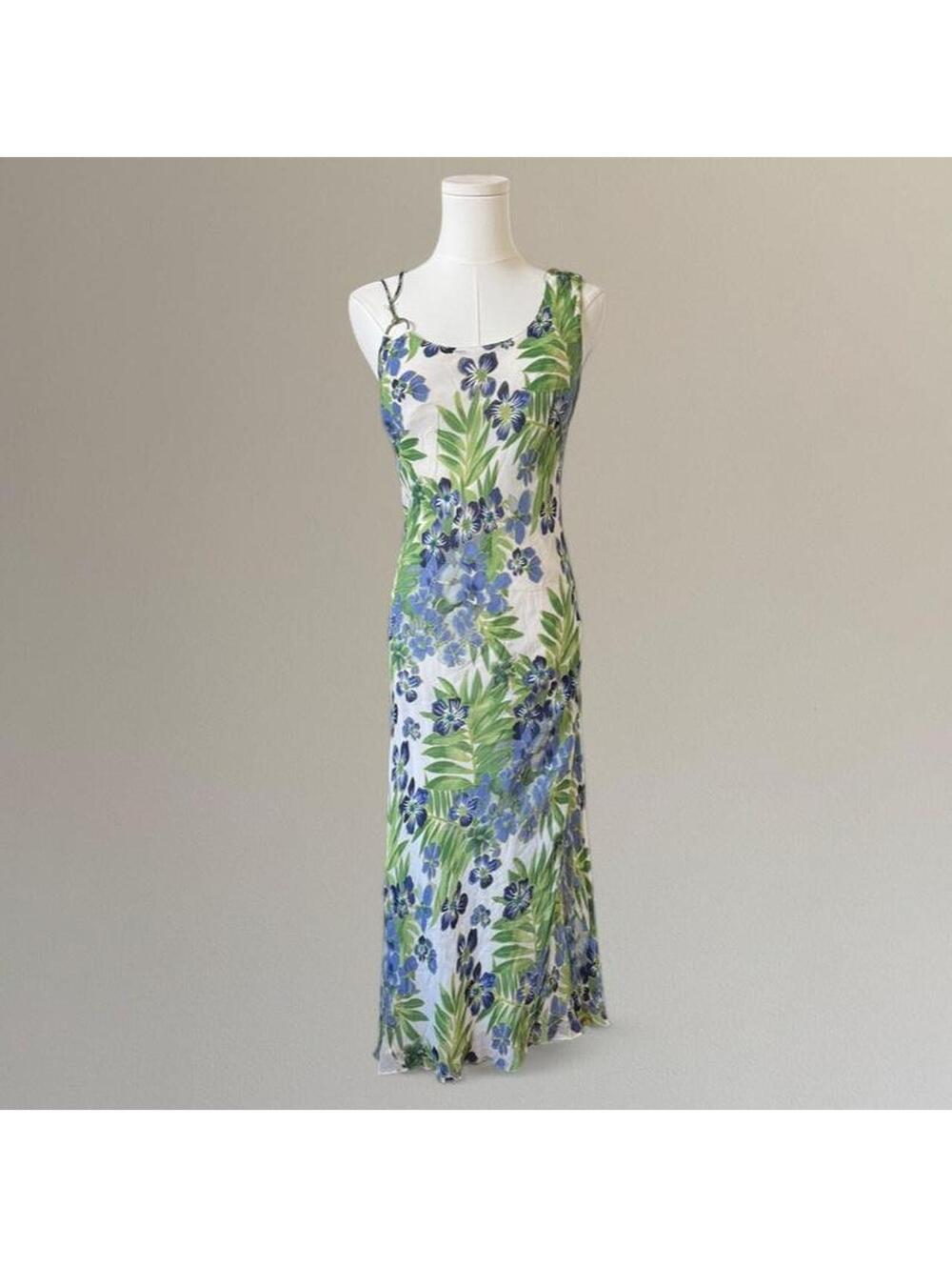 90s floral beaded midi dress. Size L.